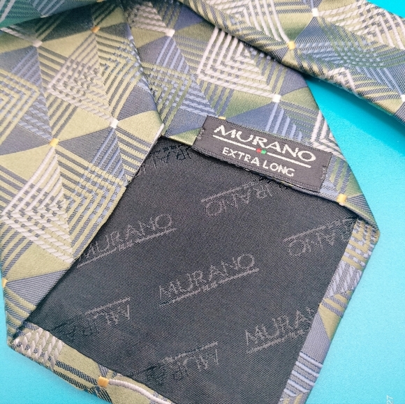 Murano Silk Necktie Tie Geometric Pattern X long Blue Green Made in USA Formal - Picture 4 of 9